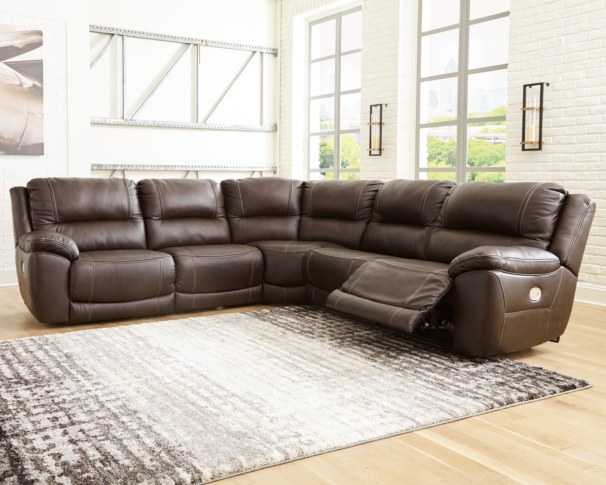 Cassel Furniture Outlet - Ashley Furniture - Dunleith Sectional - 4-Piece Power Reclining Sectional / Chocolate - U71604S6