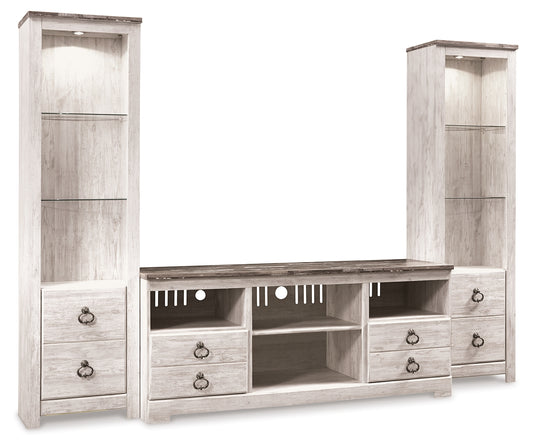 Cassel Furniture Outlet - Ashley Furniture - Willowton 3-Piece Entertainment Center - 3-Piece Entertainment Center / Whitewash - W267W16