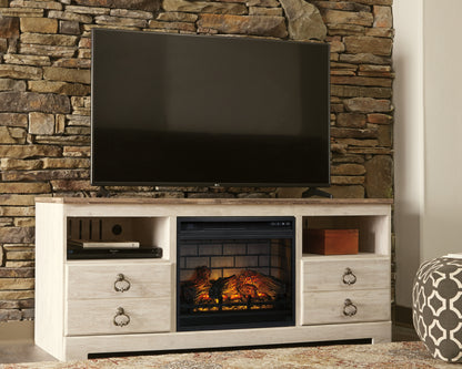 Cassel Furniture Outlet - Ashley Furniture - Willowton 64" TV Stand with Electric Fireplace - 64" TV Stand with Electric Fireplace / Whitewash - W267W8