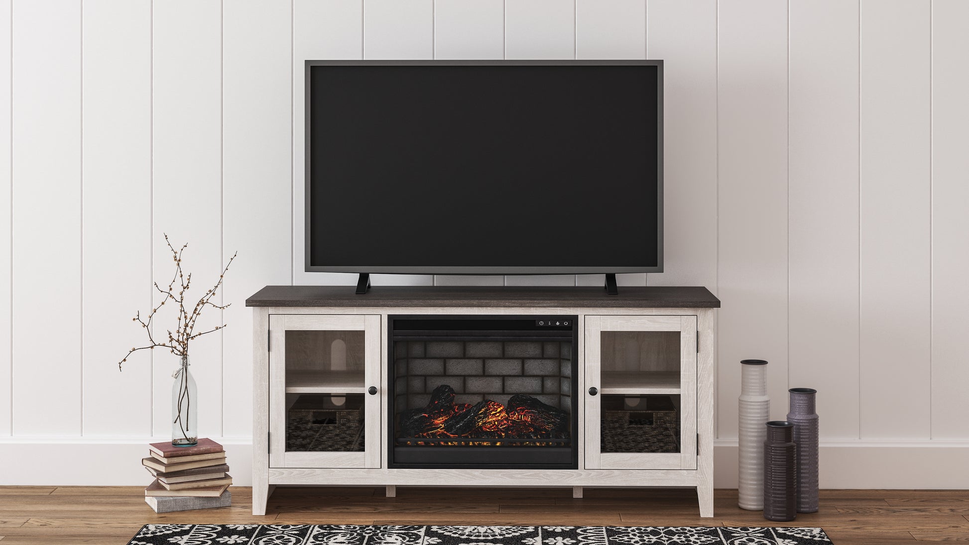 Cassel Furniture Outlet - Ashley Furniture - Dorrinson 60" TV Stand with Electric Fireplace - 60" TV Stand with Electric Fireplace / Two-tone - W287W3