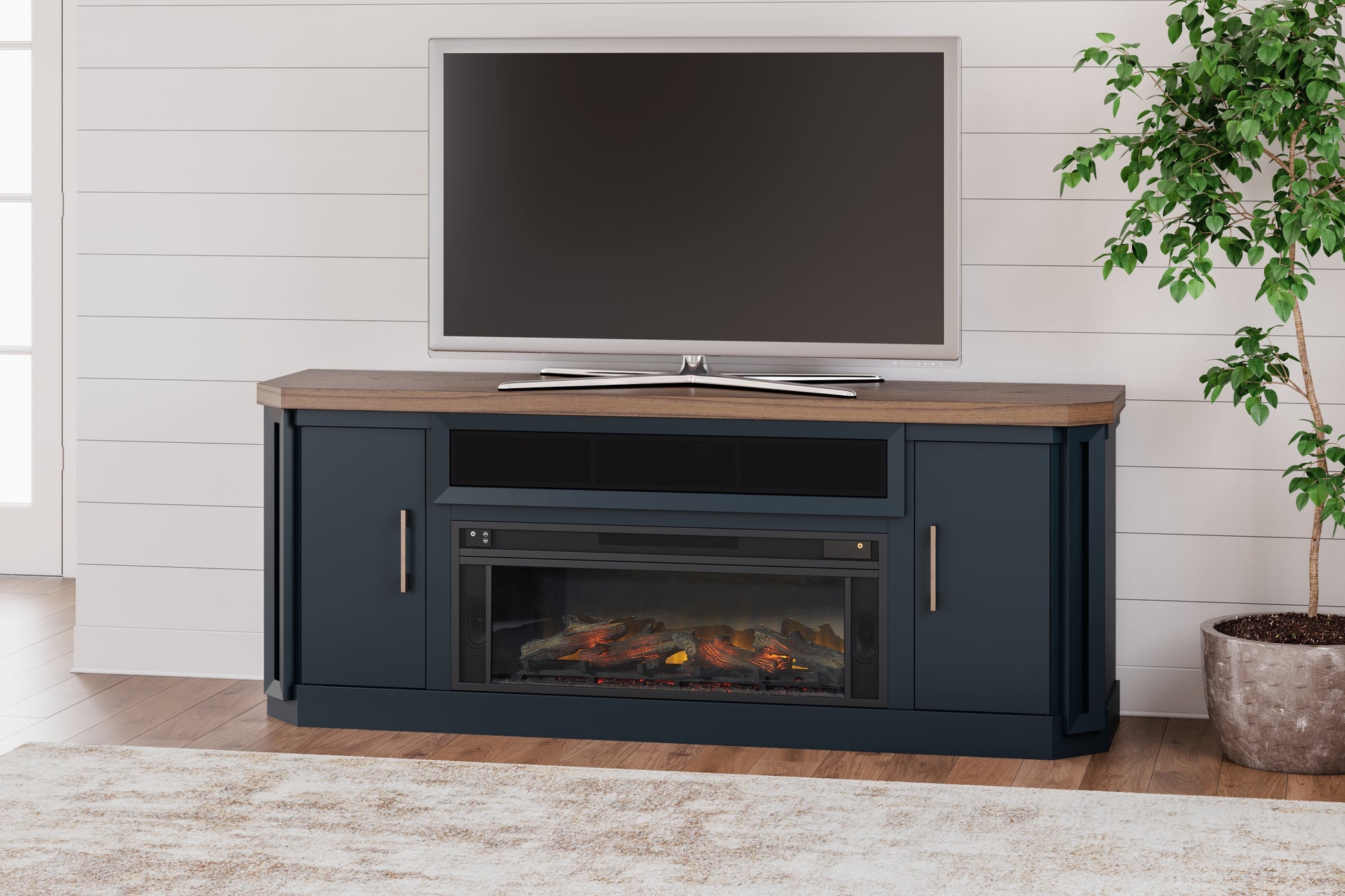 Cassel Furniture Outlet - Ashley Furniture - Landocken 83" TV Stand - 83" / Brown/Blue - W402-68
