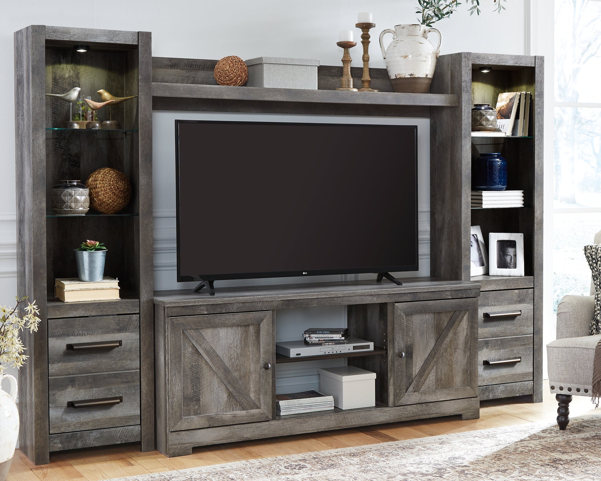 Cassel Furniture Outlet - Ashley Furniture - Wynnlow Entertainment Center - 4-Piece Entertainment Center / Gray - W440W2
