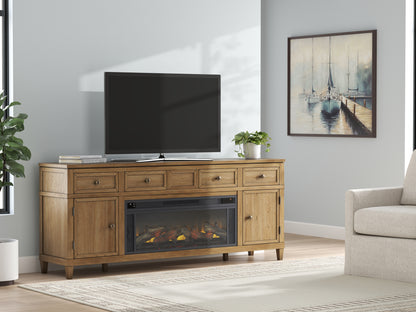 Cassel Furniture Outlet - Ashley Furniture - Sharlance 81" TV Stand with Electric Fireplace - 81" TV Stand with Electric Fireplace / Light Brown - W655W1