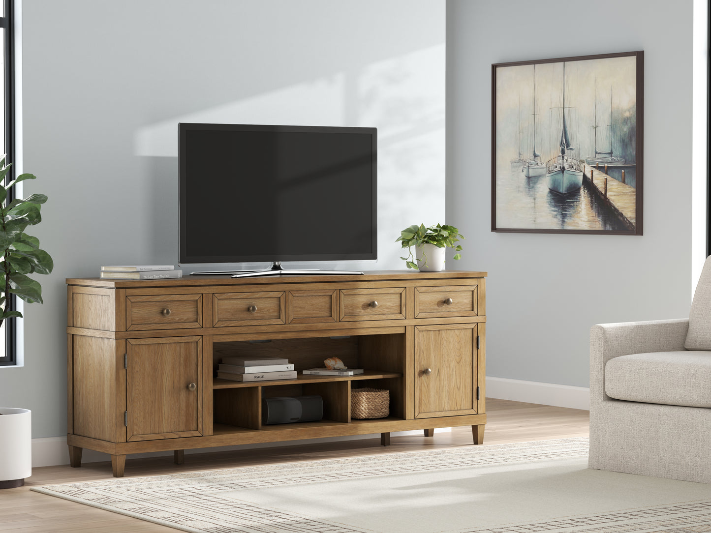 Cassel Furniture Outlet - Ashley Furniture - Sharlance 81" TV Stand - 81" / Light Brown - W655-68