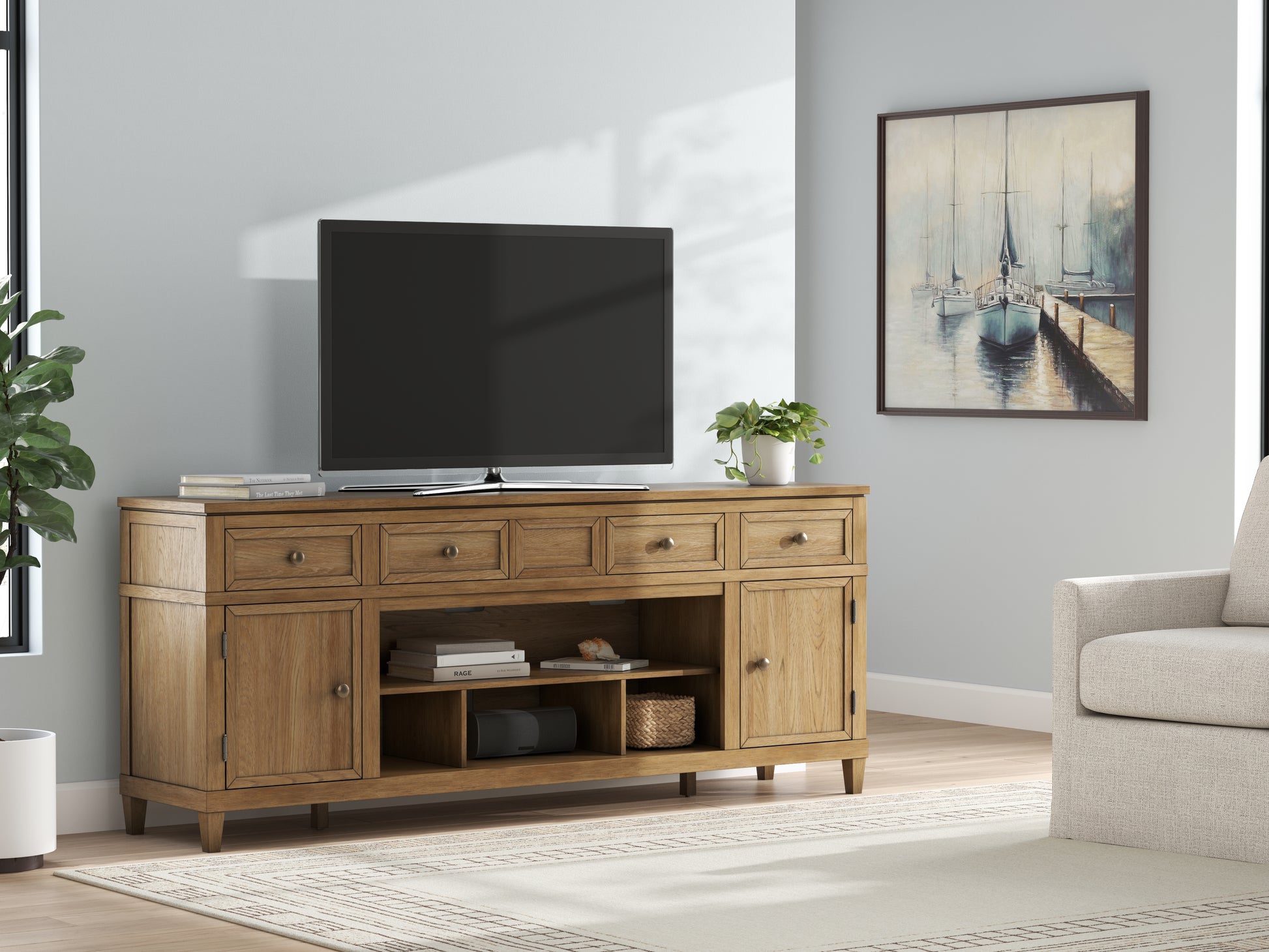 Cassel Furniture Outlet - Ashley Furniture - Sharlance 81" TV Stand - 81" / Light Brown - W655-68