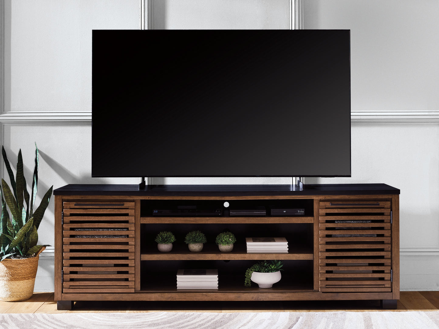 Cassel Furniture Outlet - Ashley Furniture - Kallari 84" TV Stand - 84" / Warm Brown/Black - W737-78