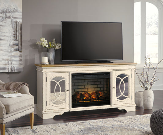 Cassel Furniture Outlet - Ashley Furniture - Realyn 74" TV Stand with Electric Fireplace - 74" TV Stand with Electric Fireplace / Chipped White - W743W2