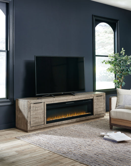 Cassel Furniture Outlet - Ashley Furniture - Krystanza TV Stand with Electric Fireplace - TV Stand with Electric Fireplace / Weathered Gray - W760W1