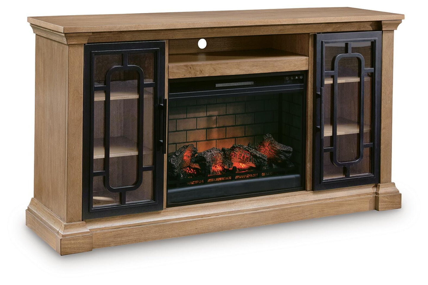 Cassel Furniture Outlet - Ashley Furniture - Wittenmyer 72" TV Stand with Electric Fireplace - 72" TV Stand with Electric Fireplace / Natural/Black - W794W1