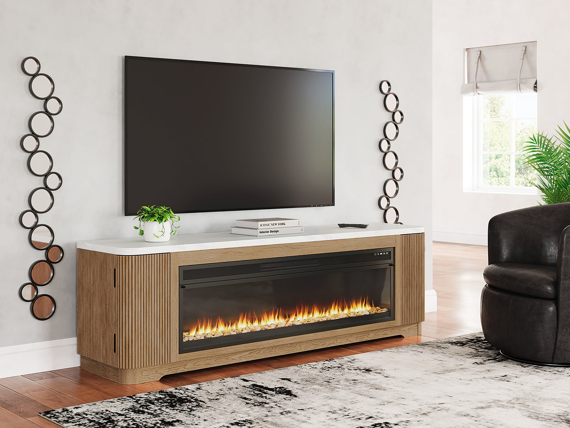 Cassel Furniture Outlet - Ashley Furniture - Camdill 80" TV Stand with Electric Fireplace - 80" TV Stand with Electric Fireplace / Light Brown - W808W1