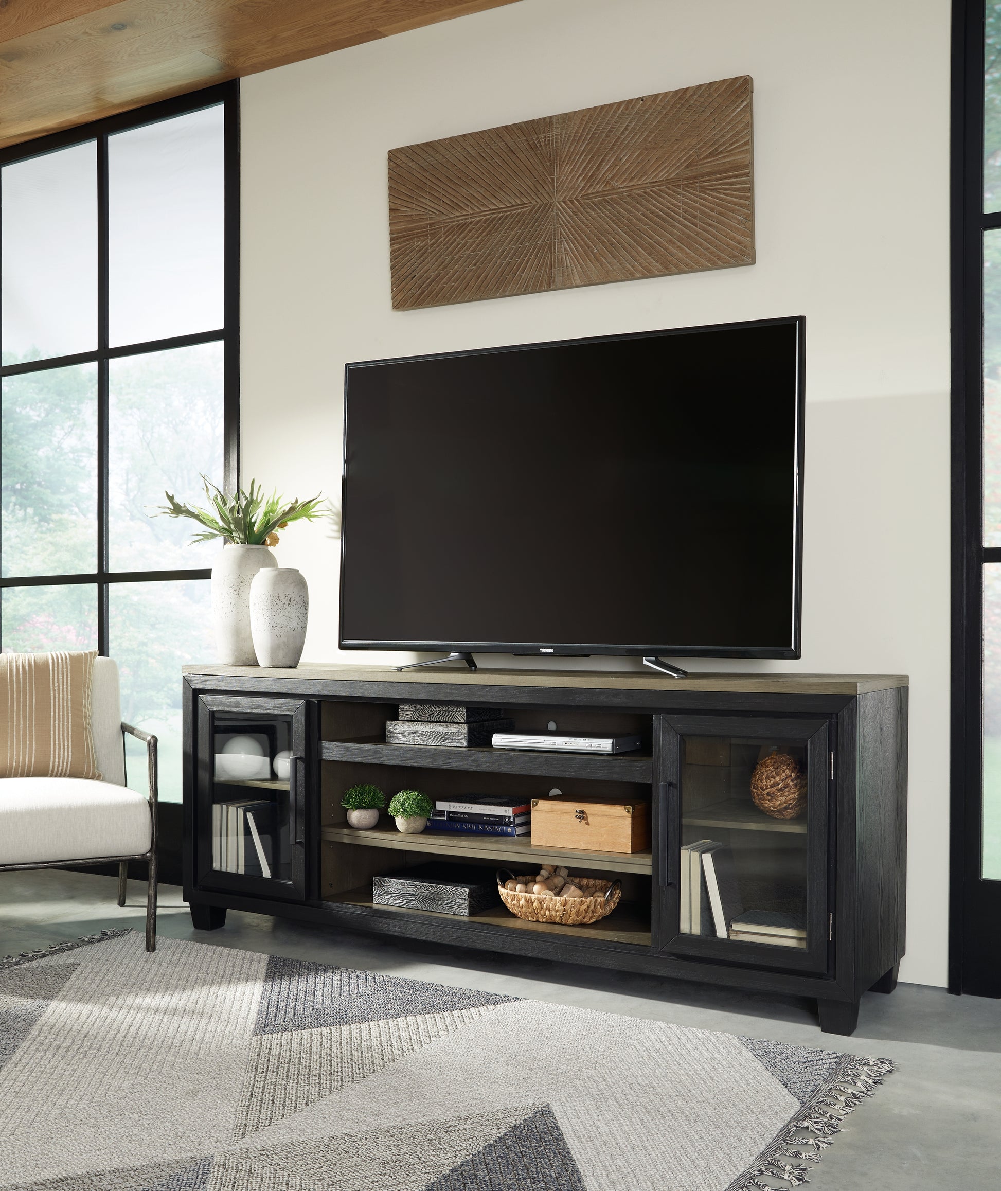 Cassel Furniture Outlet - Ashley Furniture - Foyland 83" TV Stand - 83" / Black/Brown - W989-68